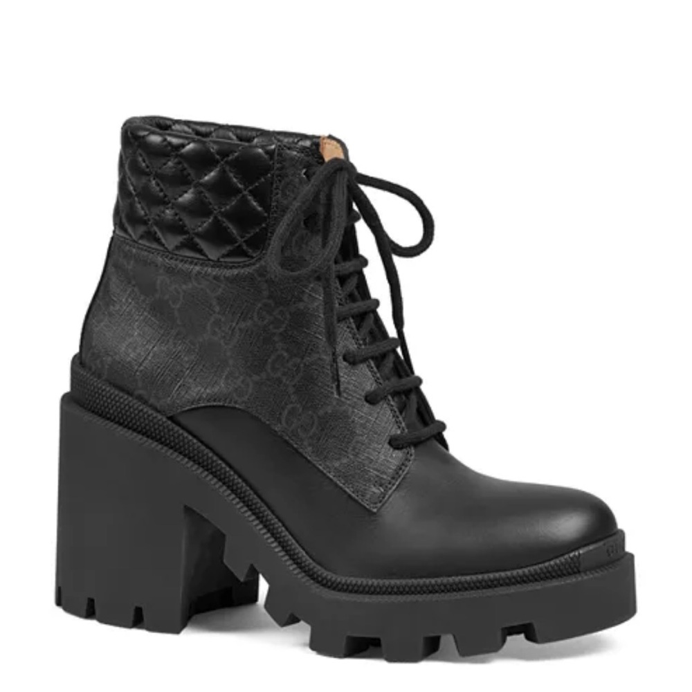 Gucci Women's GG Platform High Block Heel Ankle Boots NEW SZ 35